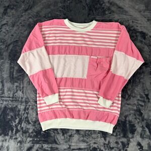 Greenline International Sweatshirt Mens XL Pink Striped Mixed Media Pocket Vtg